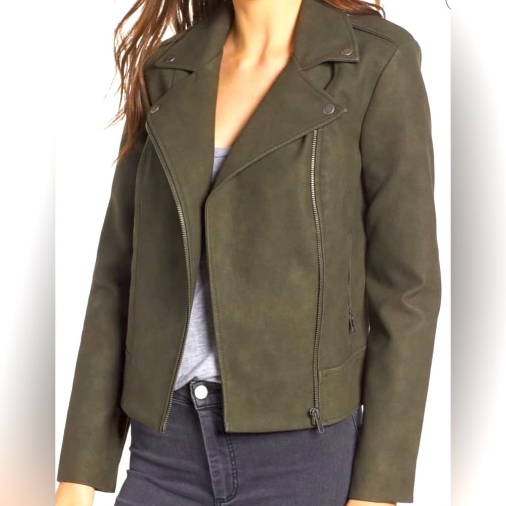 BB Dakota Army Green/Moss Green Faux Suede Leather Moto Jacket - XS